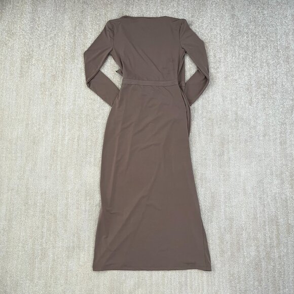 NWT Forever 21 Boho Summer Wrap Long Sleeve Dress S Taupe - Picture 4 of 11